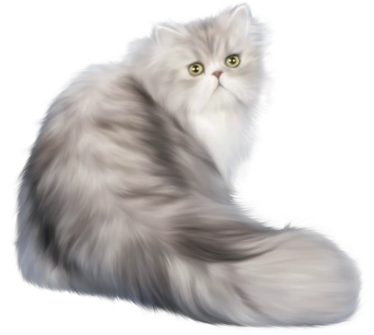 Soft and Fluffy Silver Persian Cat Clipart with Mesmerizing Green Eyes