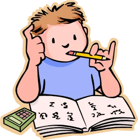 Studious Young Learner Focused on Homework with Pencil and Textbook Clipart Illustration