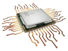 Advanced Microprocessor Chip Clipart with Intricate Copper Circuit Pathways