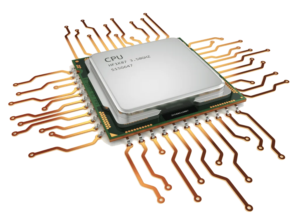 Advanced Microprocessor Chip Clipart with Intricate Copper Circuit Pathways