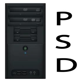 Desktop Computer Tower Chassis Clipart Illustration in Monochrome Design