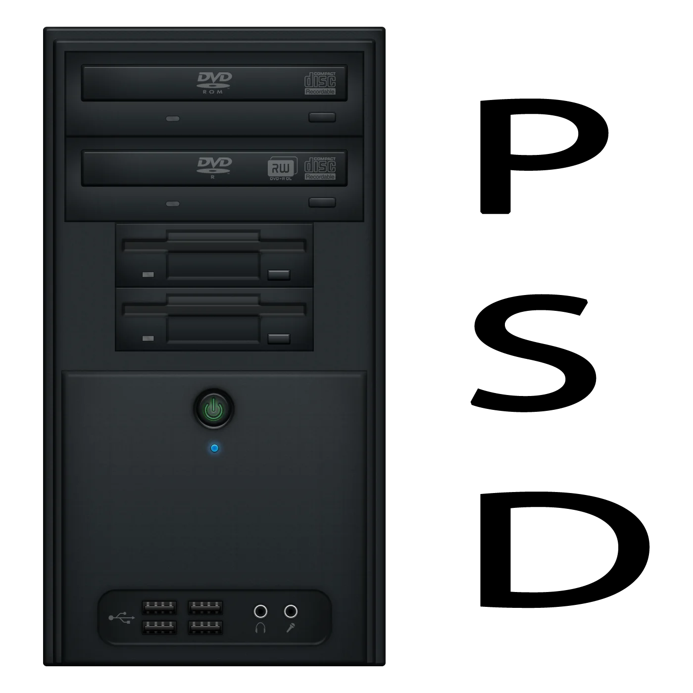 Desktop Computer Tower Chassis Clipart Illustration in Monochrome Design