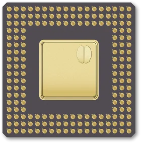 Detailed Computer Processor Chip Clipart with Golden Contact Points