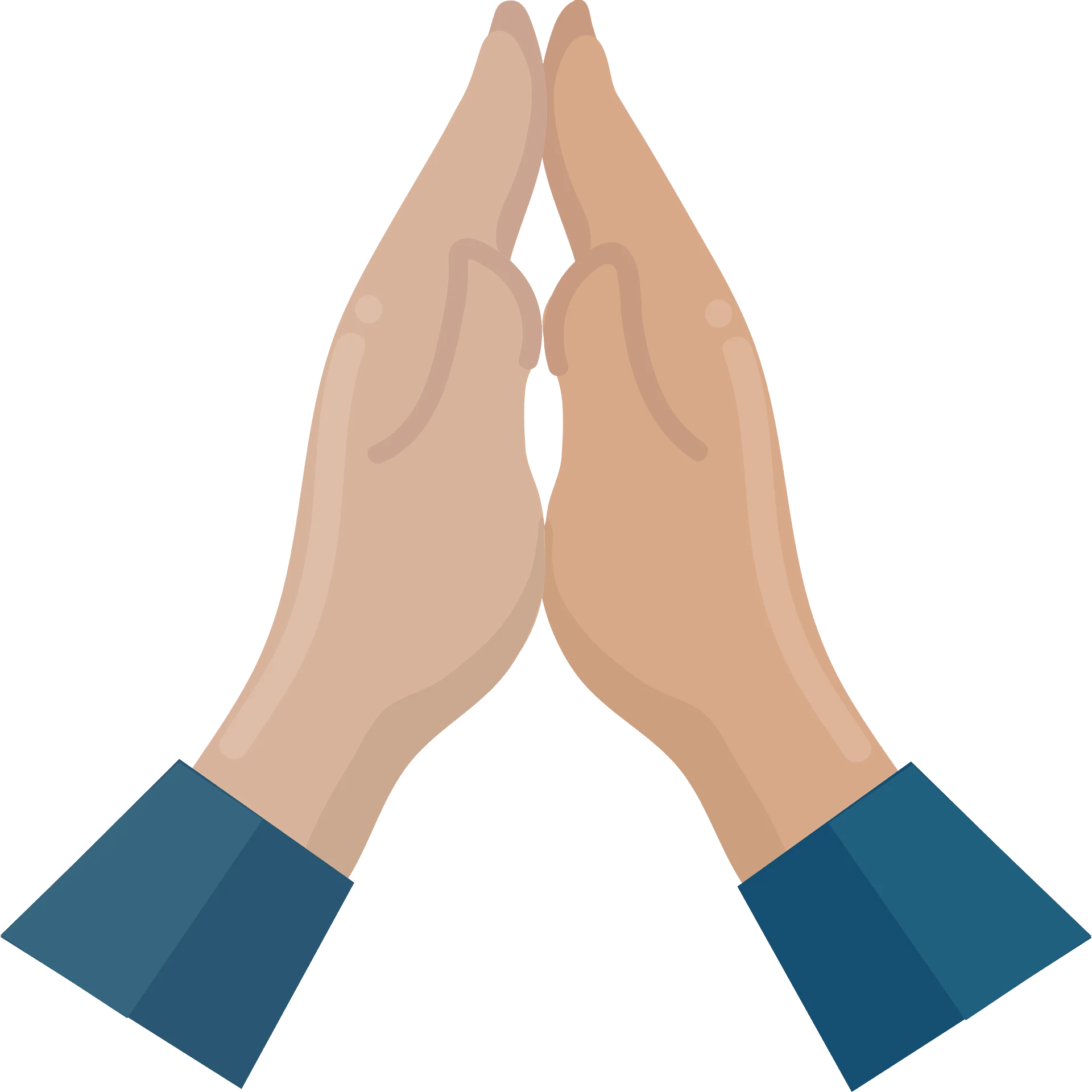 Minimalist Praying Hands Clipart with Soft Neutral Tones and Blue Sleeves