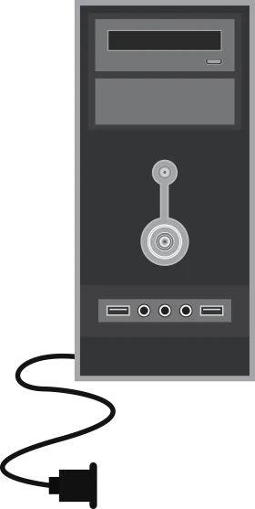 Monochrome Computer Tower Clipart with Power Cord and Connection Ports
