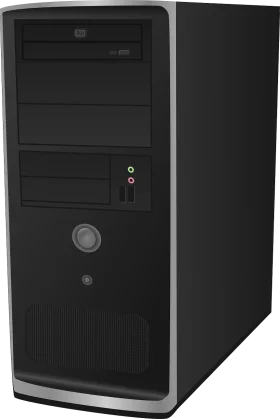 Monochrome Desktop Computer Tower Clipart Illustration of PC Hardware