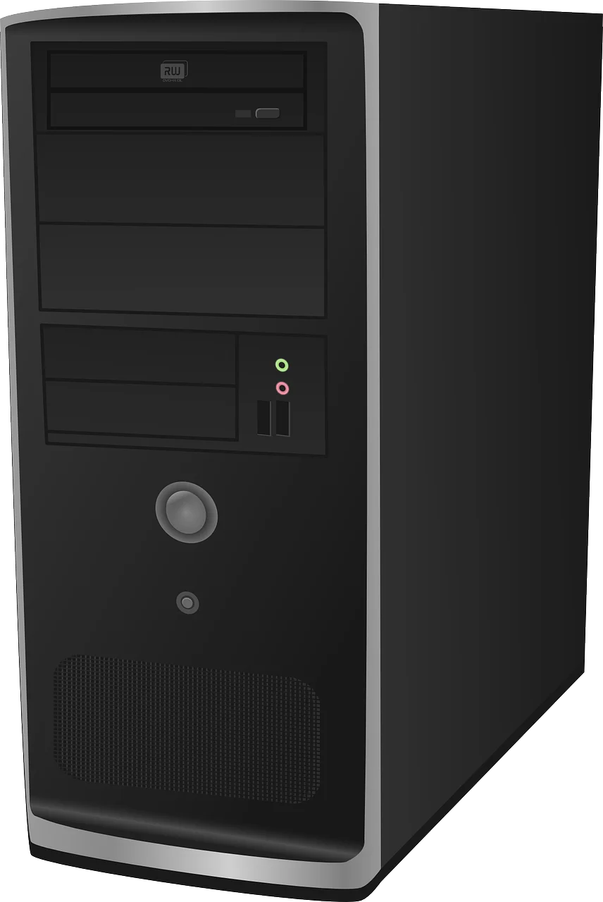 Monochrome Desktop Computer Tower Clipart Illustration of PC Hardware