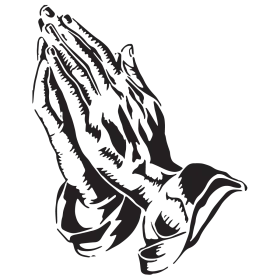 Reverent Hands in Prayer: Detailed Black and White Praying Hands Clipart Design