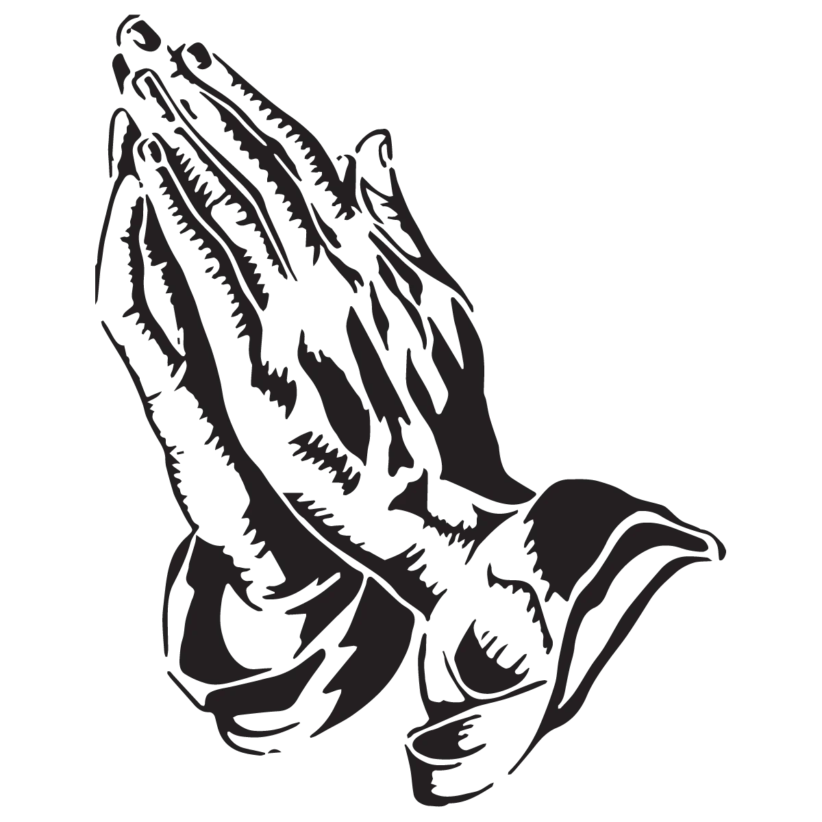 Reverent Hands in Prayer: Detailed Black and White Praying Hands Clipart Design