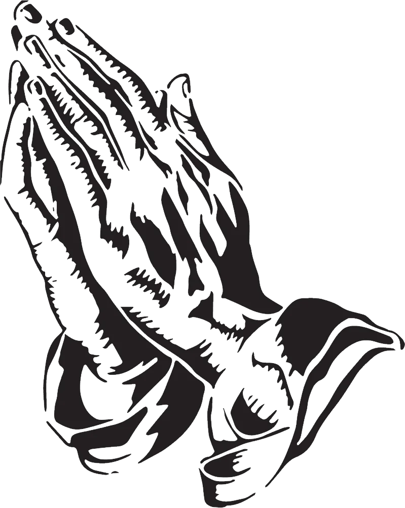 Serene Black and White Praying Hands Clipart with Spiritual Essence