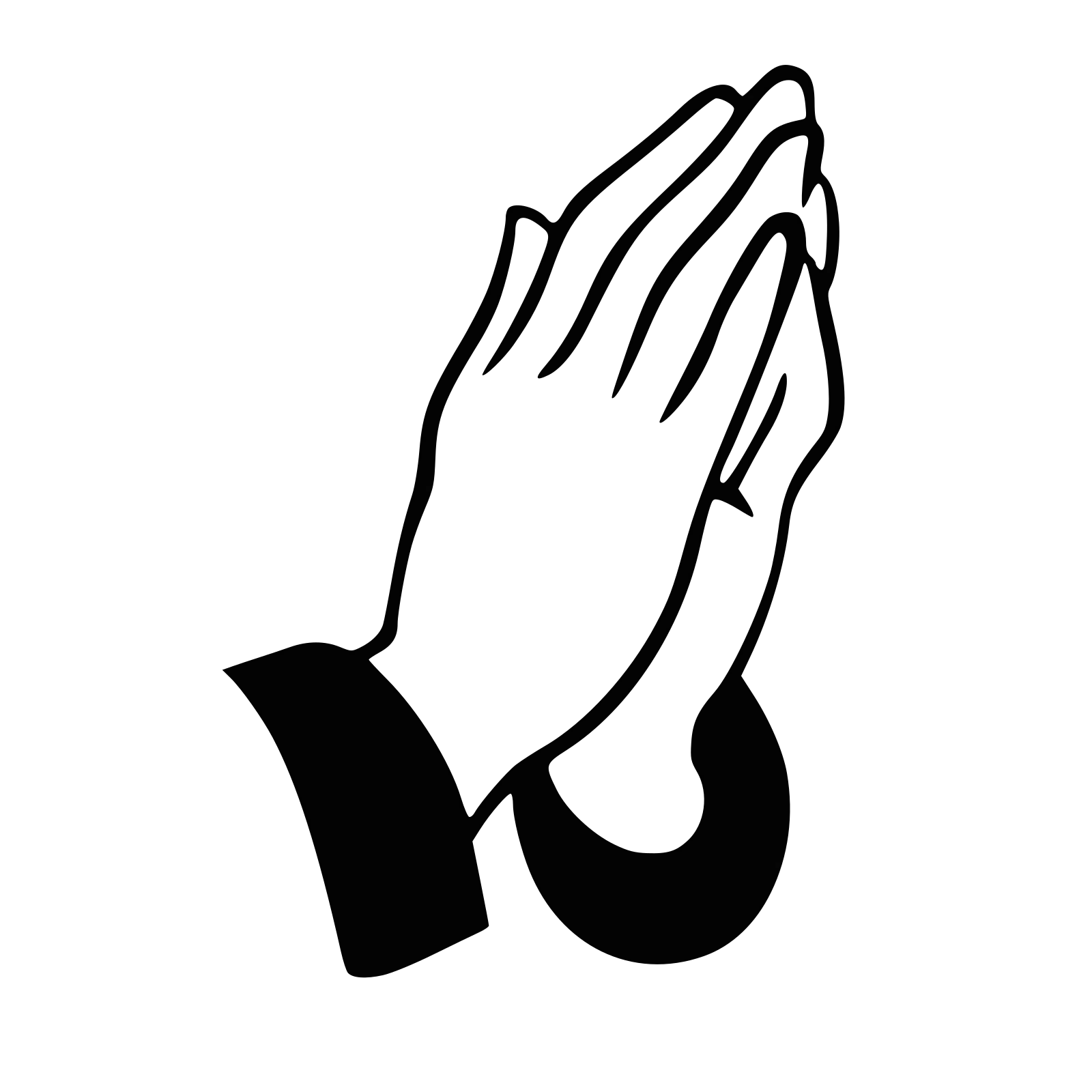 Serene Black and White Praying Hands Spiritual Clipart Illustration