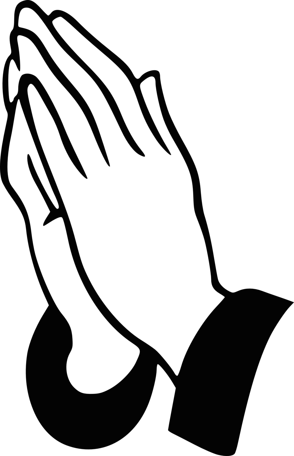 Serene Black and White Praying Hands Spiritual Clipart Illustration