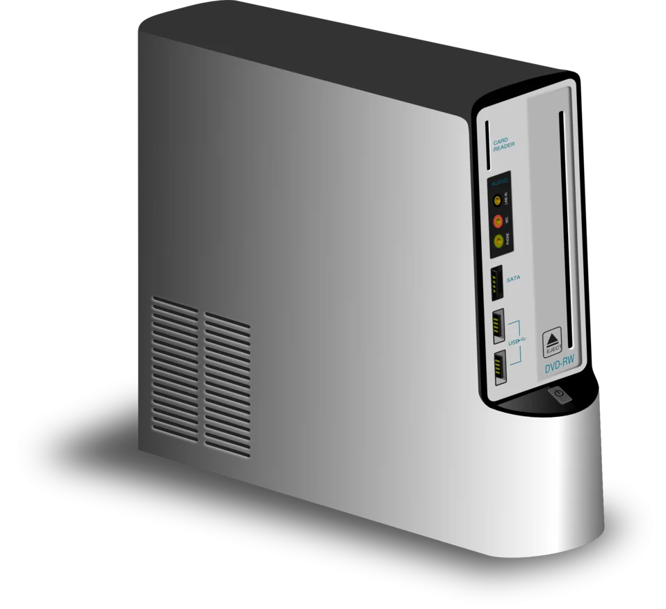 Sleek Desktop Computer Tower Clipart Illustration: Minimalist Tech Design