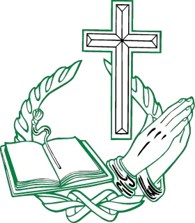 Spiritual Symbolism Clipart: Praying Hands, Cross, and Holy Book in Serene Green Sketch