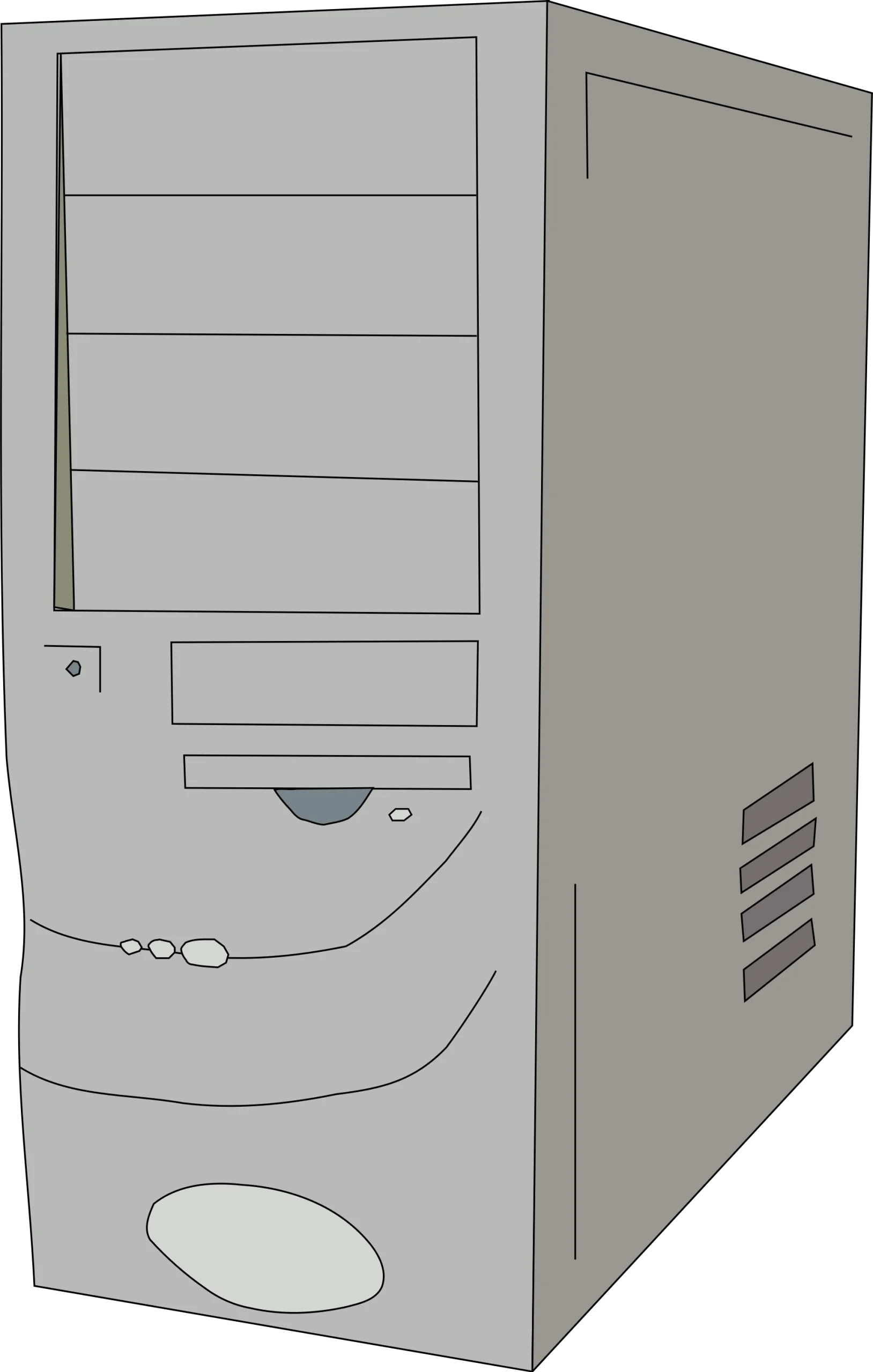 Vintage Desktop Computer Tower Clipart Illustration in Grayscale Design