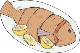Delightful Whole Cooked Fish Seafood Clipart Illustration with Lemon Slices