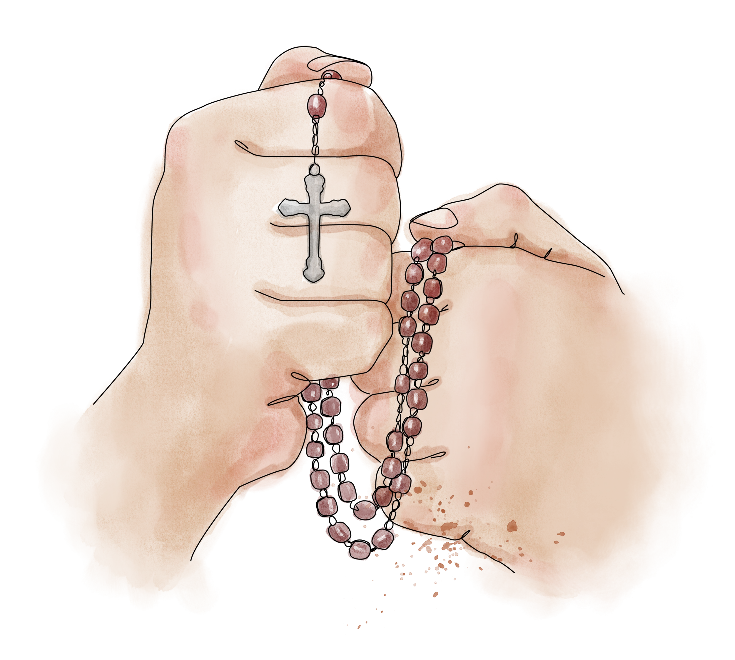 Devotional Hands Holding Cross and Rosary Beads Spiritual Clipart Illustration