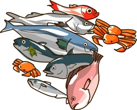 Fresh Seafood Collection Illustration Clipart with Fish and Crustaceans