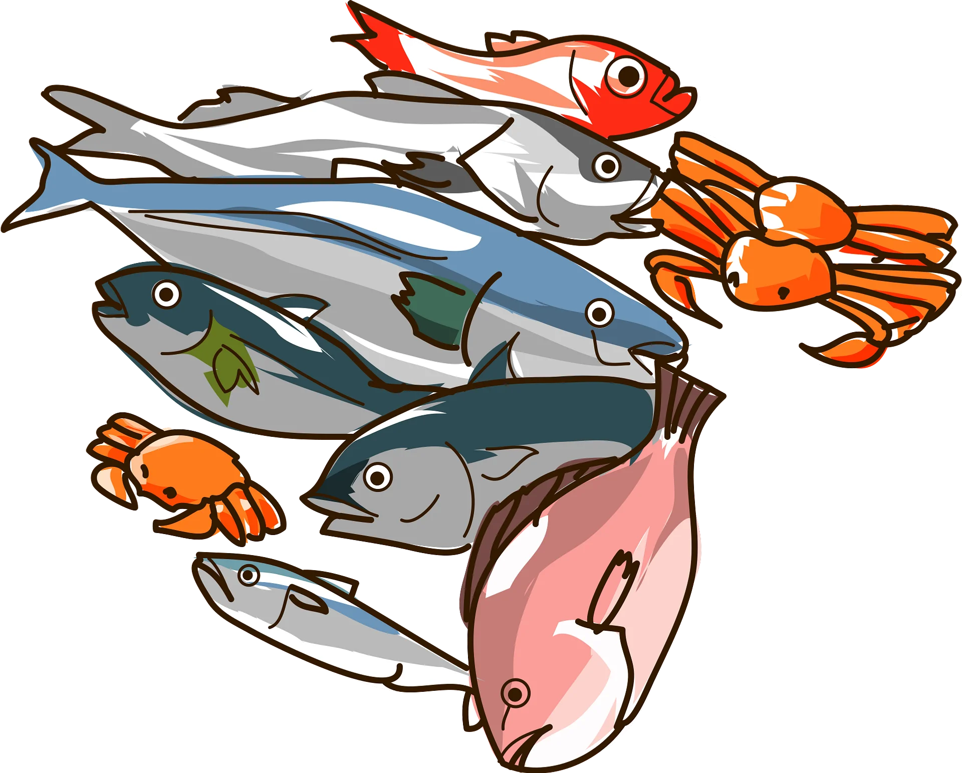 Fresh Seafood Collection Illustration Clipart with Fish and Crustaceans