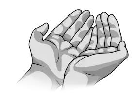 Open Cupped Hands Gesture of Spiritual Reflection Monochrome Clipart Illustration