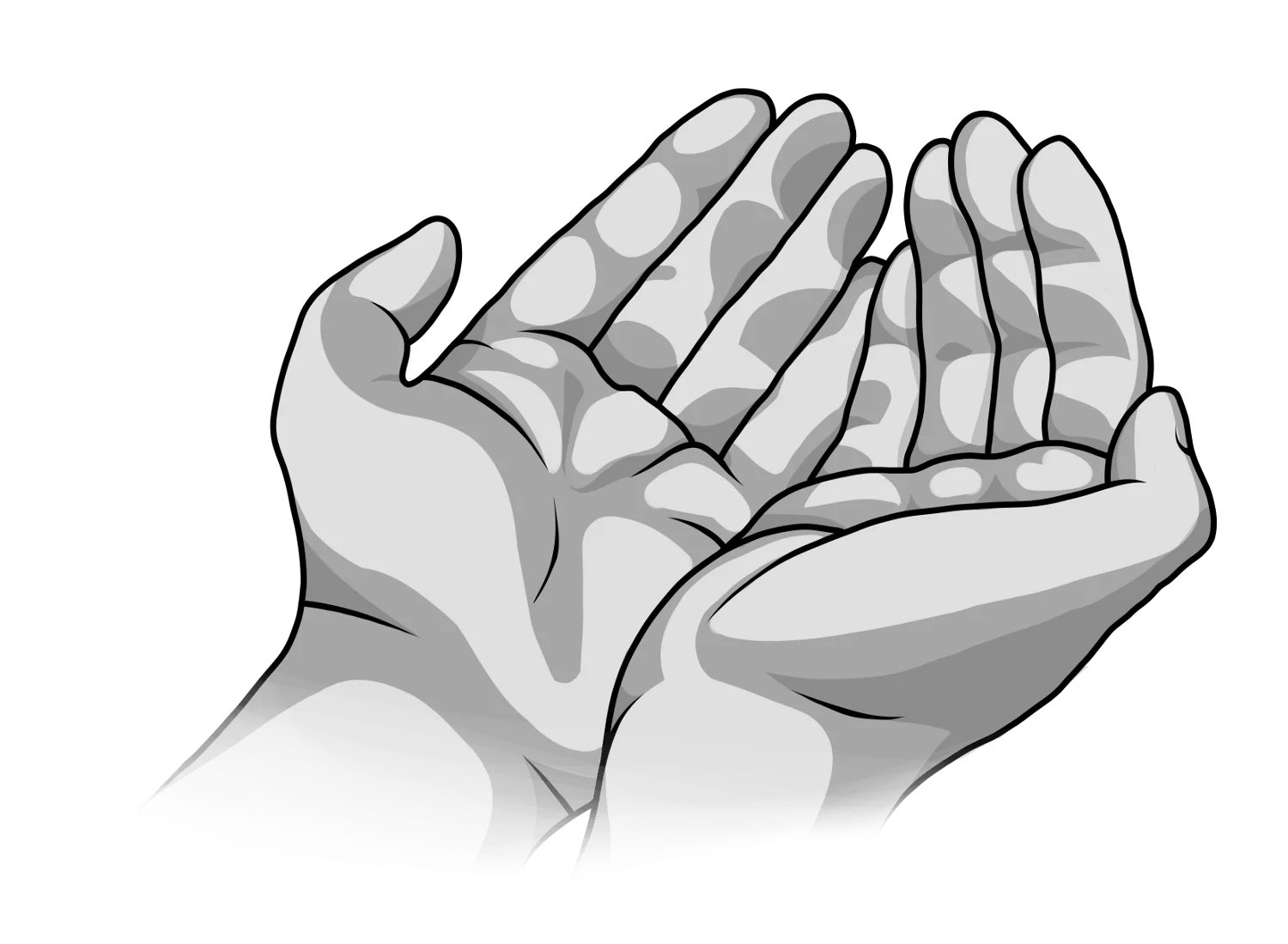 Open Cupped Hands Gesture of Spiritual Reflection Monochrome Clipart Illustration