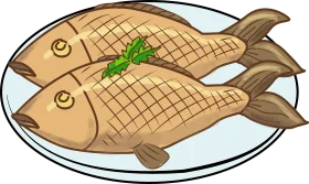 Delightful Seafood Illustration: Two Golden Fish on a Ceramic Plate Clipart