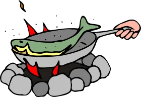 Rustic Campfire Seafood Cooking Clipart: Grilling Fresh Fish Outdoors