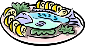 Whimsical Seafood Platter Clipart with Fish and Decorative Elements