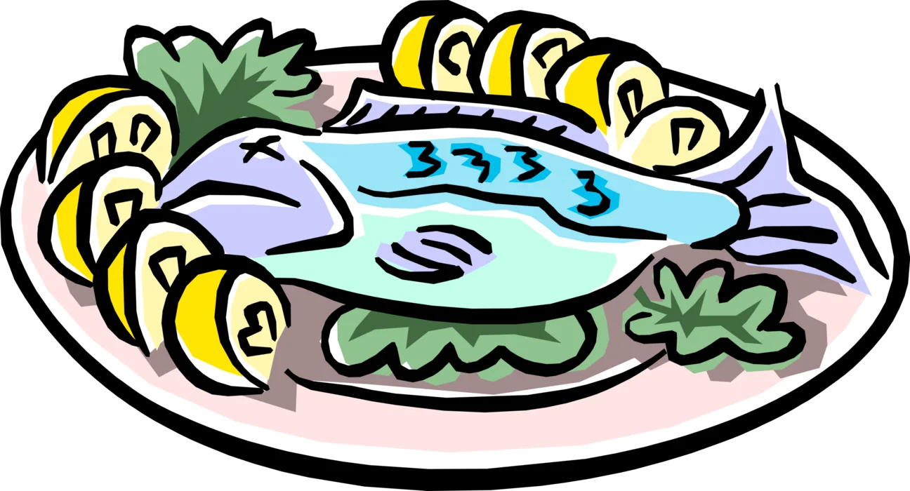 Whimsical Seafood Platter Clipart with Fish and Decorative Elements