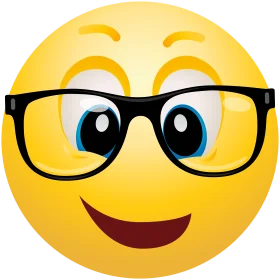Cheerful Nerdy Smiley Emoji Clipart with Black-Rimmed Glasses and Warm Expression