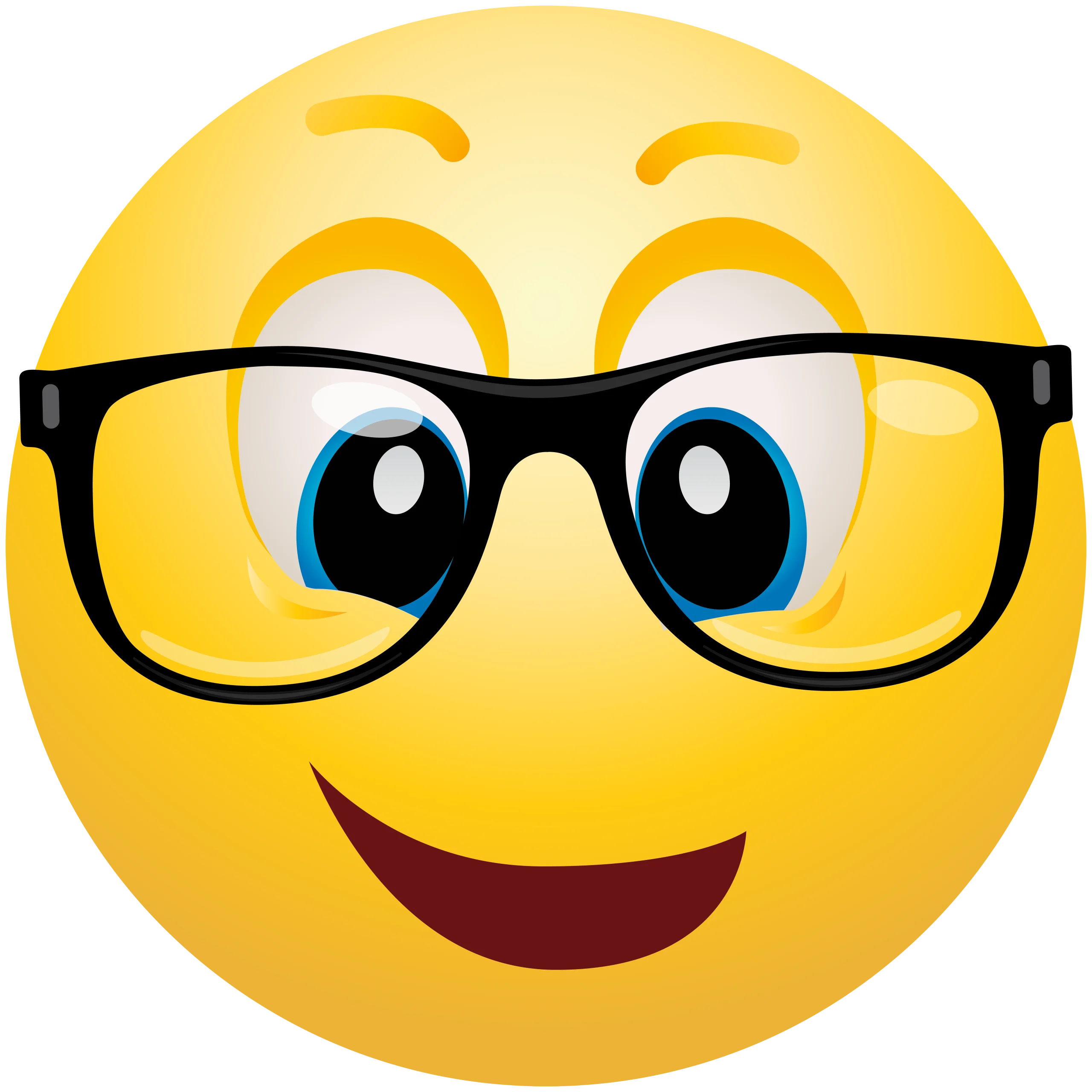 Cheerful Nerdy Smiley Emoji Clipart with Black-Rimmed Glasses and Warm Expression