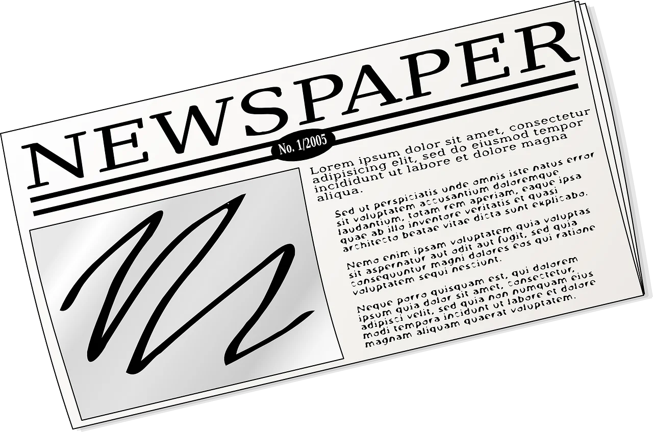 Classic Black and White Newspaper Layout Clipart with Abstract Design Element