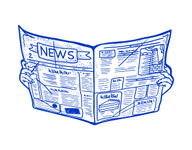 Classic Blue Outline Newspaper Clipart Illustration of Reading News