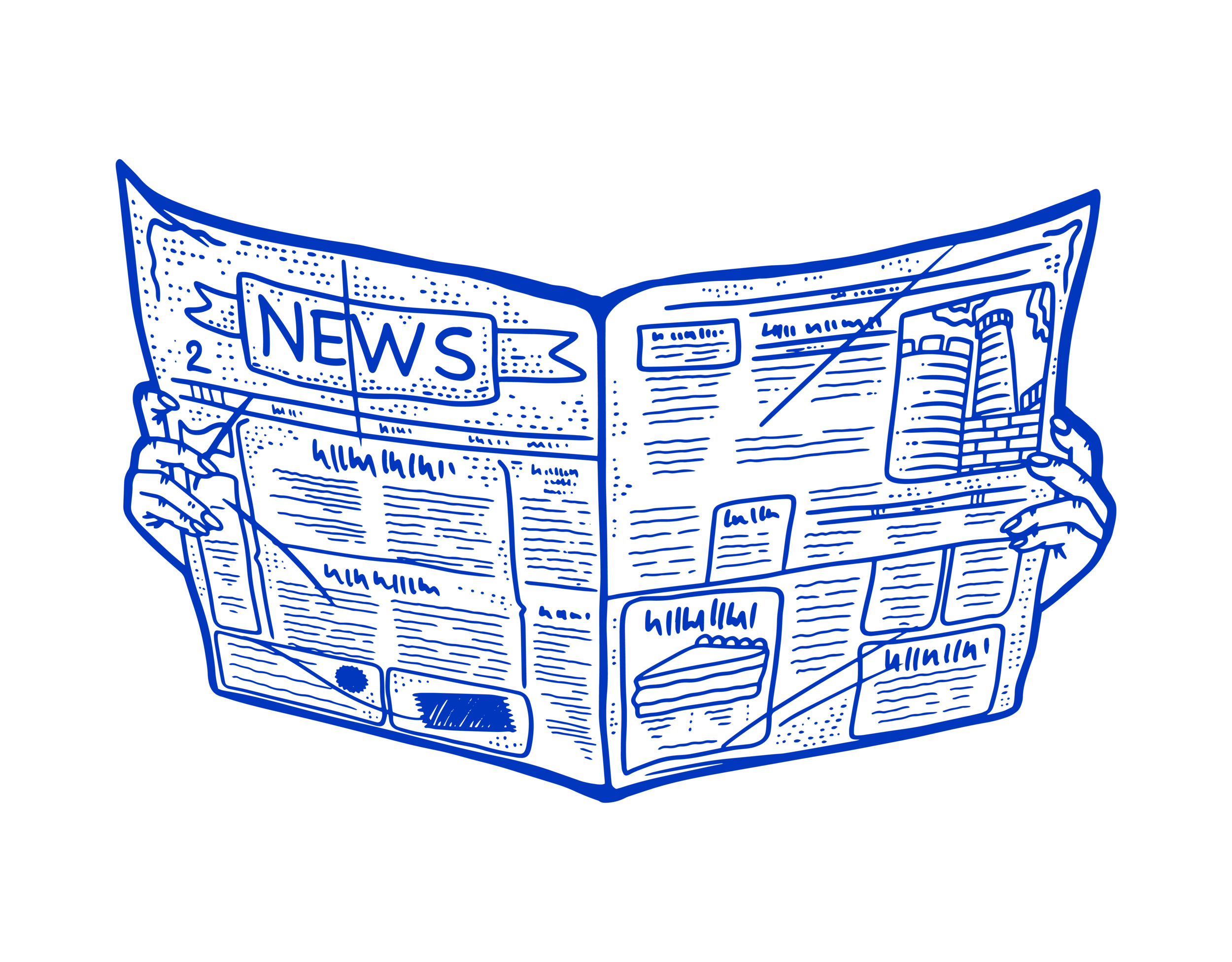 Classic Blue Outline Newspaper Clipart Illustration of Reading News