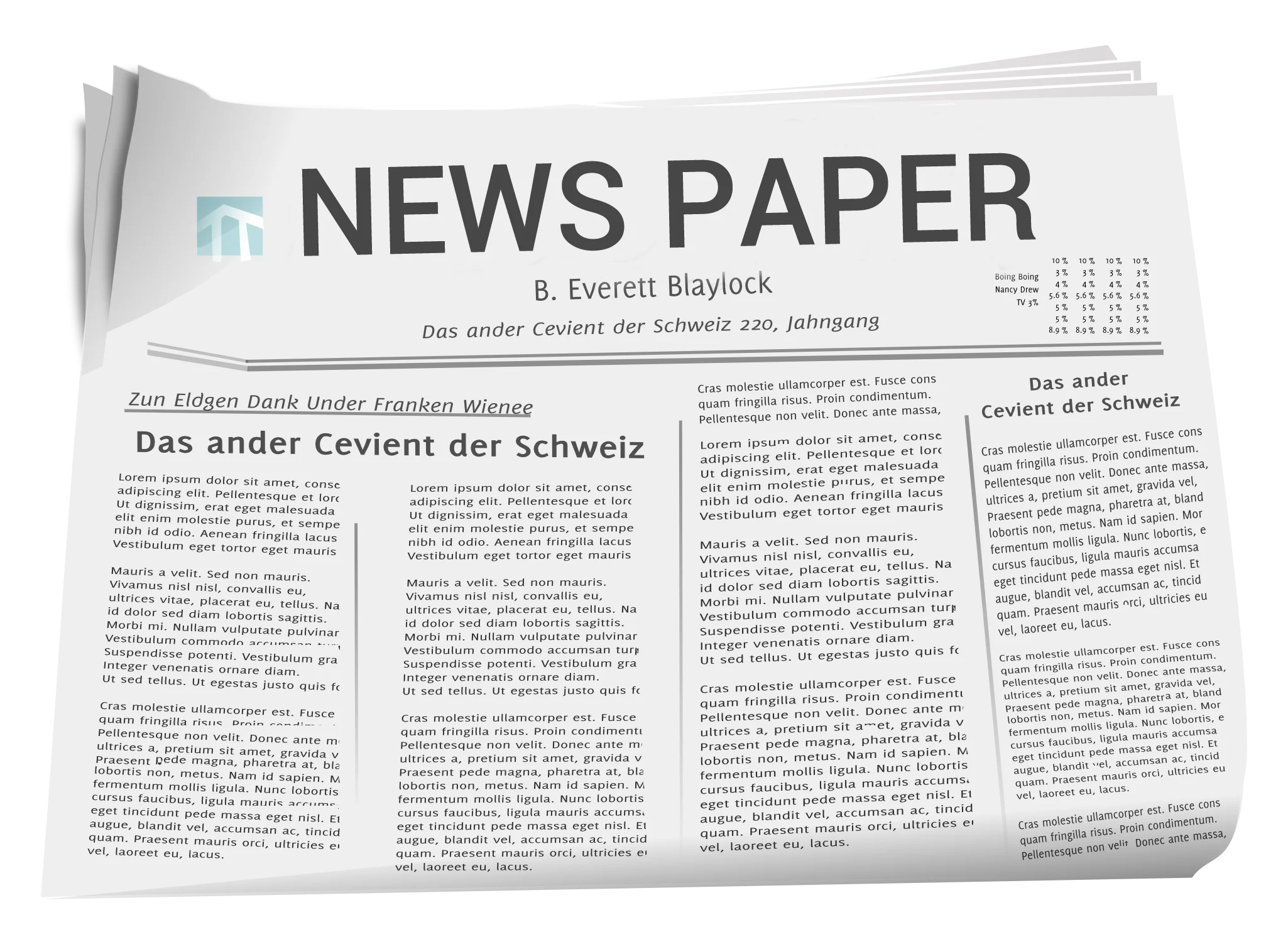 Classic Newspaper Mockup Clipart: Vintage Print Media Design Template