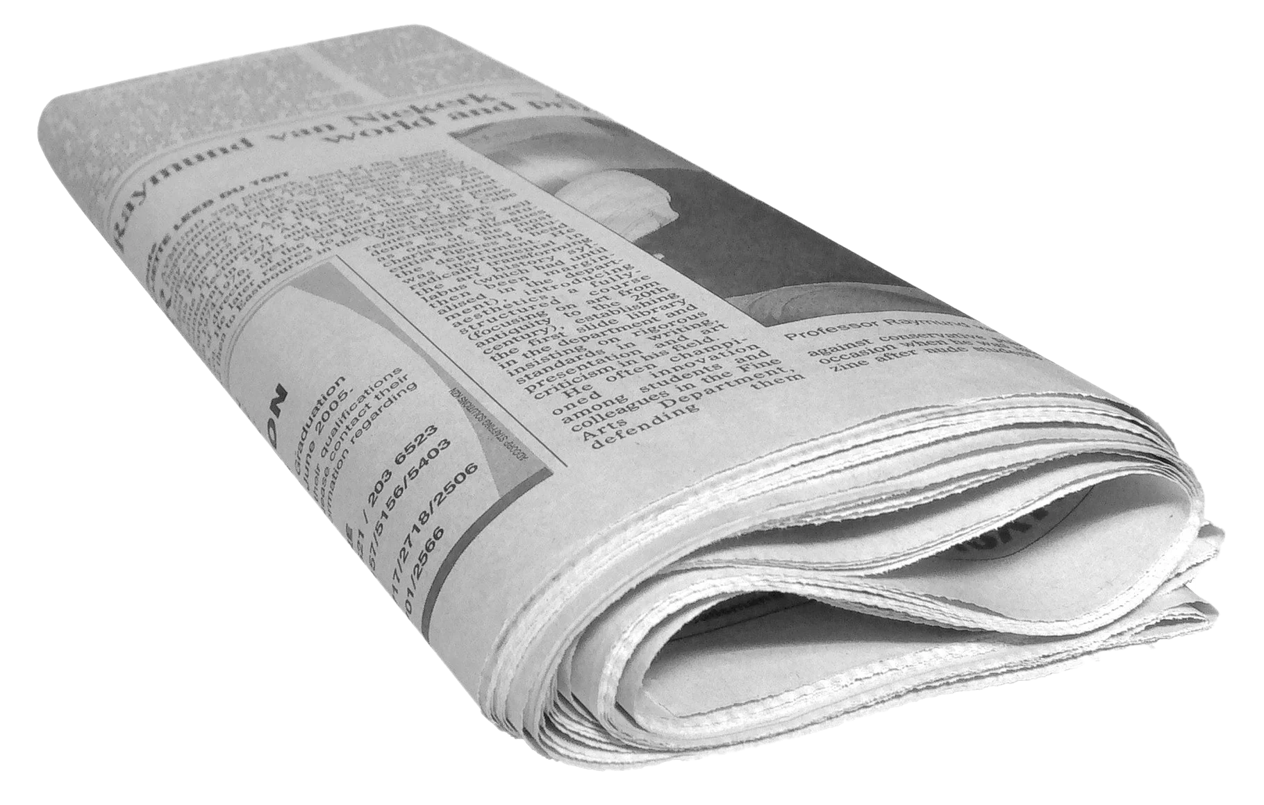 Grayscale Folded Newspaper Clipart: Classic Print Media Design