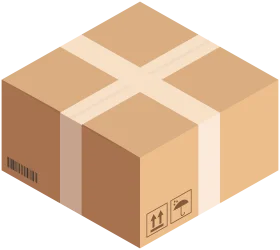Minimalist Cardboard Shipping Box Clipart with Packing Tape and Handling Symbols