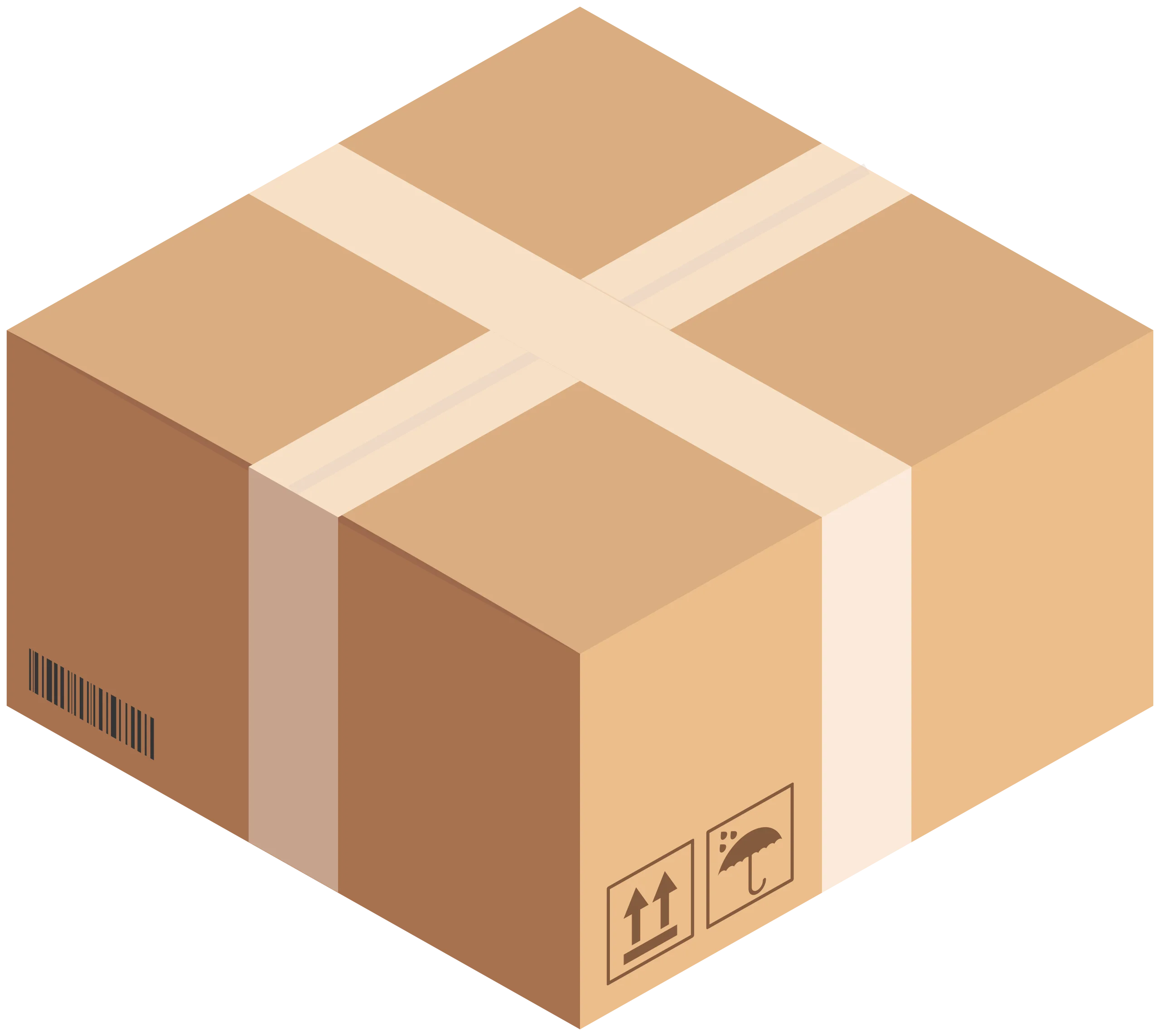 Minimalist Cardboard Shipping Box Clipart with Packing Tape and Handling Symbols