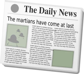 Vintage Black and White Daily News Newspaper Clipart with Martian Headline