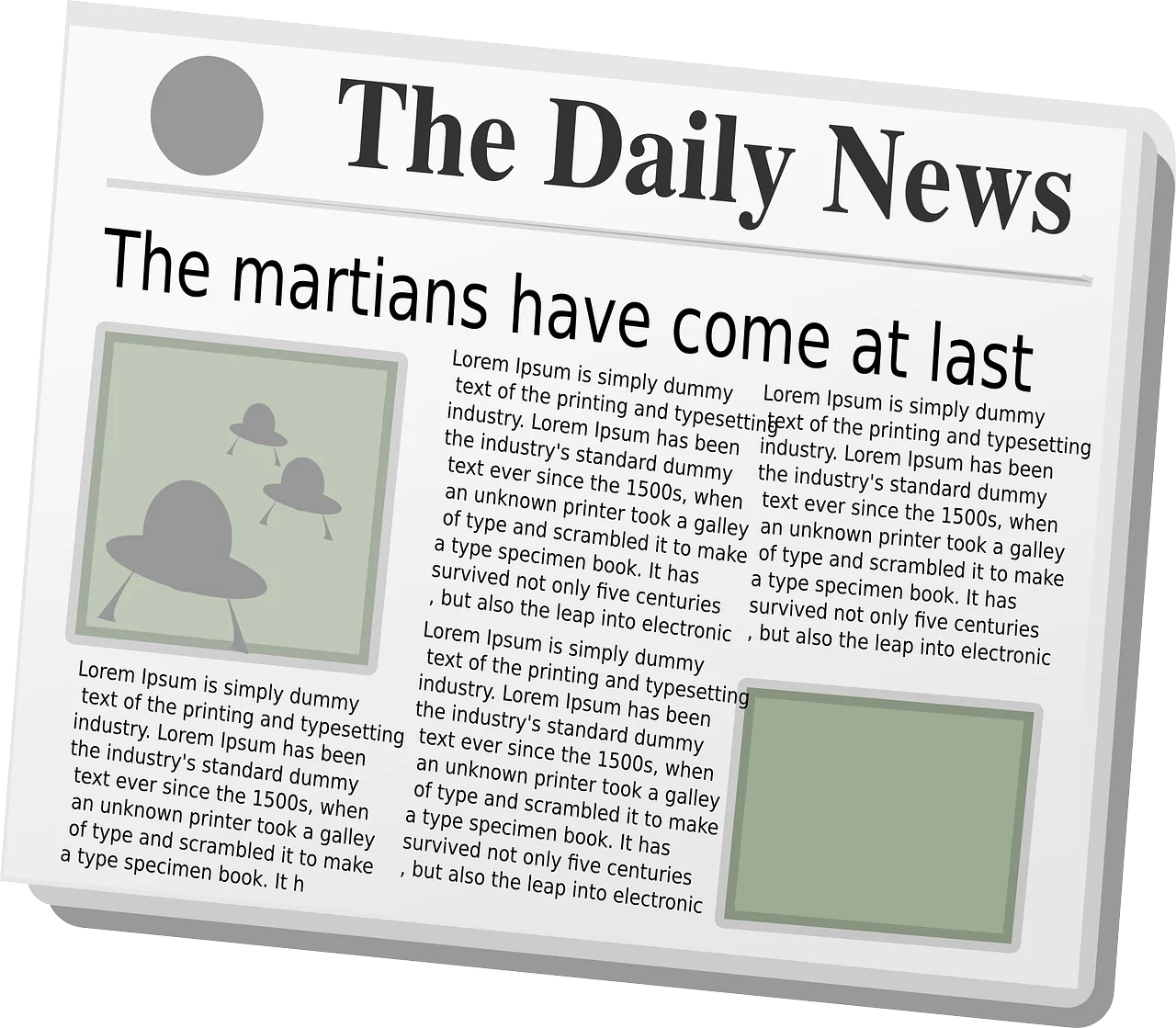 Vintage Black and White Daily News Newspaper Clipart with Martian Headline
