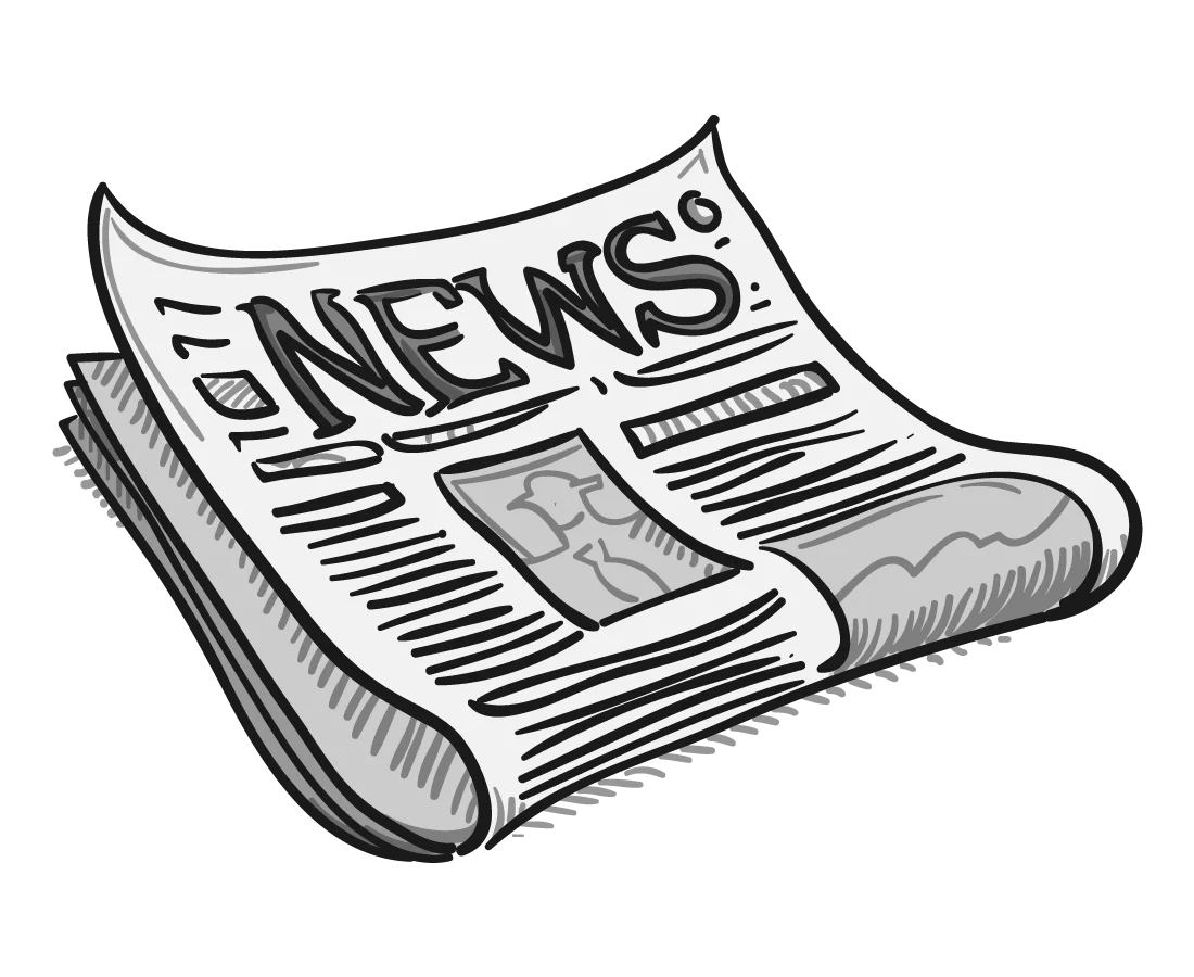 Vintage Black and White Newspaper Clipart Illustration with Folded Pages