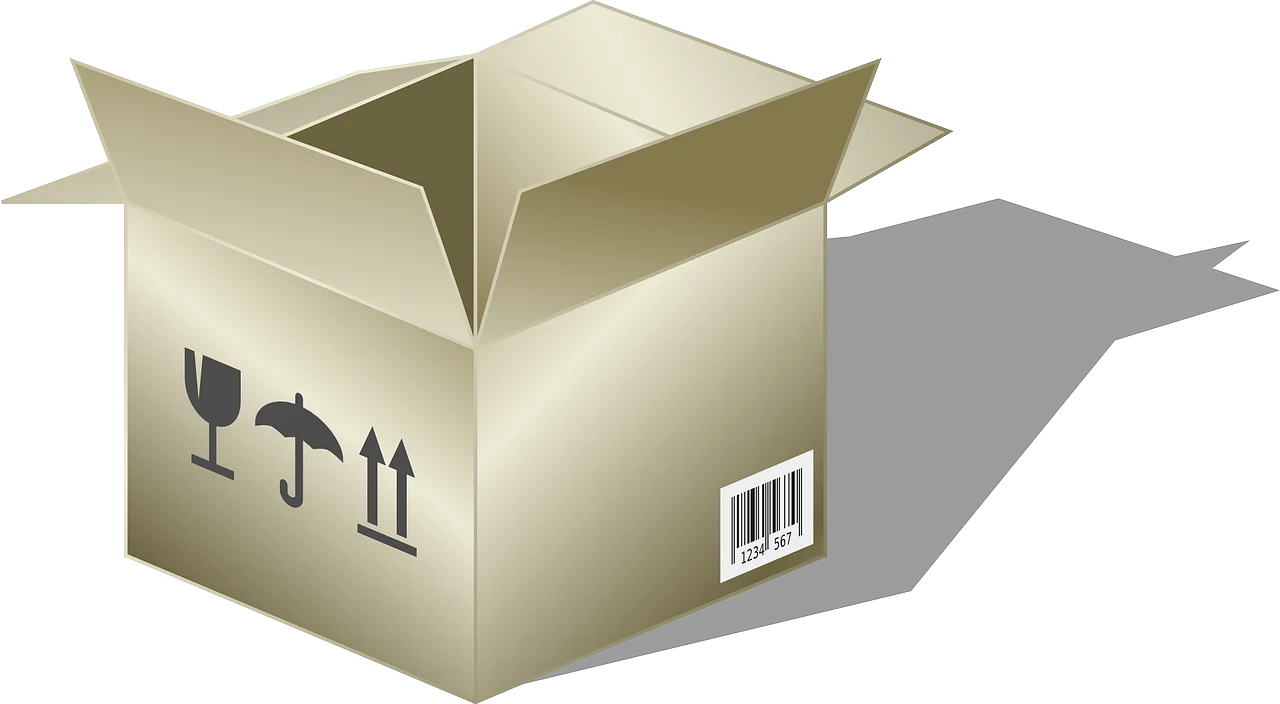 Cardboard Shipping Box Clipart with Handling Symbols and Barcode