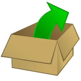 Cardboard Shipping Box with Emerald Green Upward Arrow Clipart Illustration