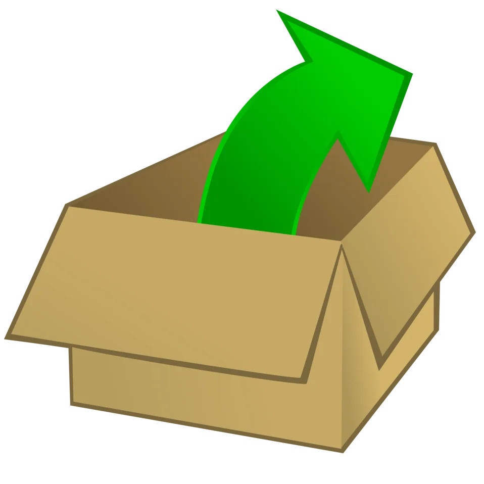 Cardboard Shipping Box with Emerald Green Upward Arrow Clipart Illustration