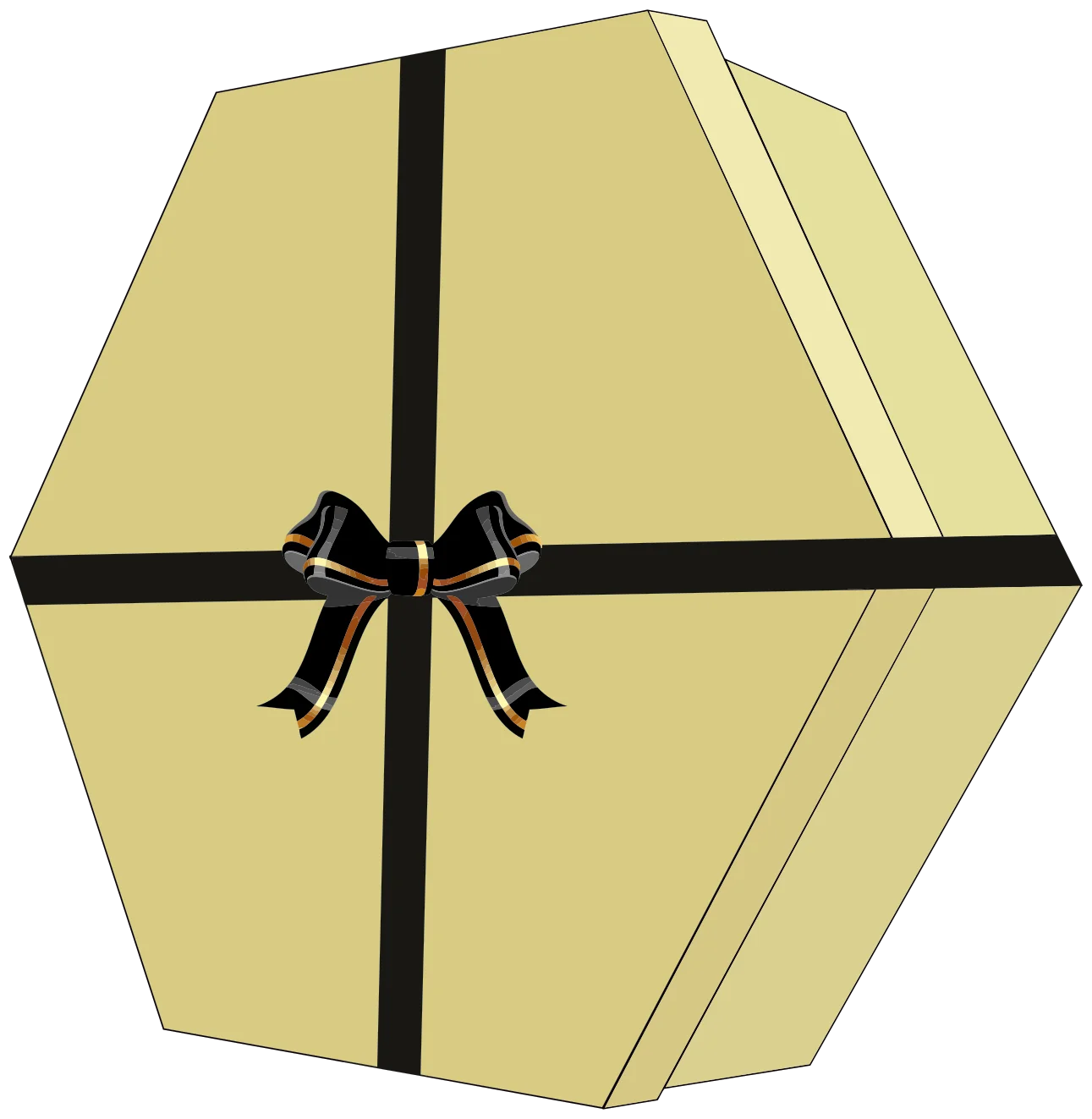 Elegant Hexagonal Gift Box Clipart with Black Ribbon and Bow Illustration