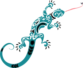 Elegant Turquoise Gecko Tribal Swirl Floral Ornate Clipart Design