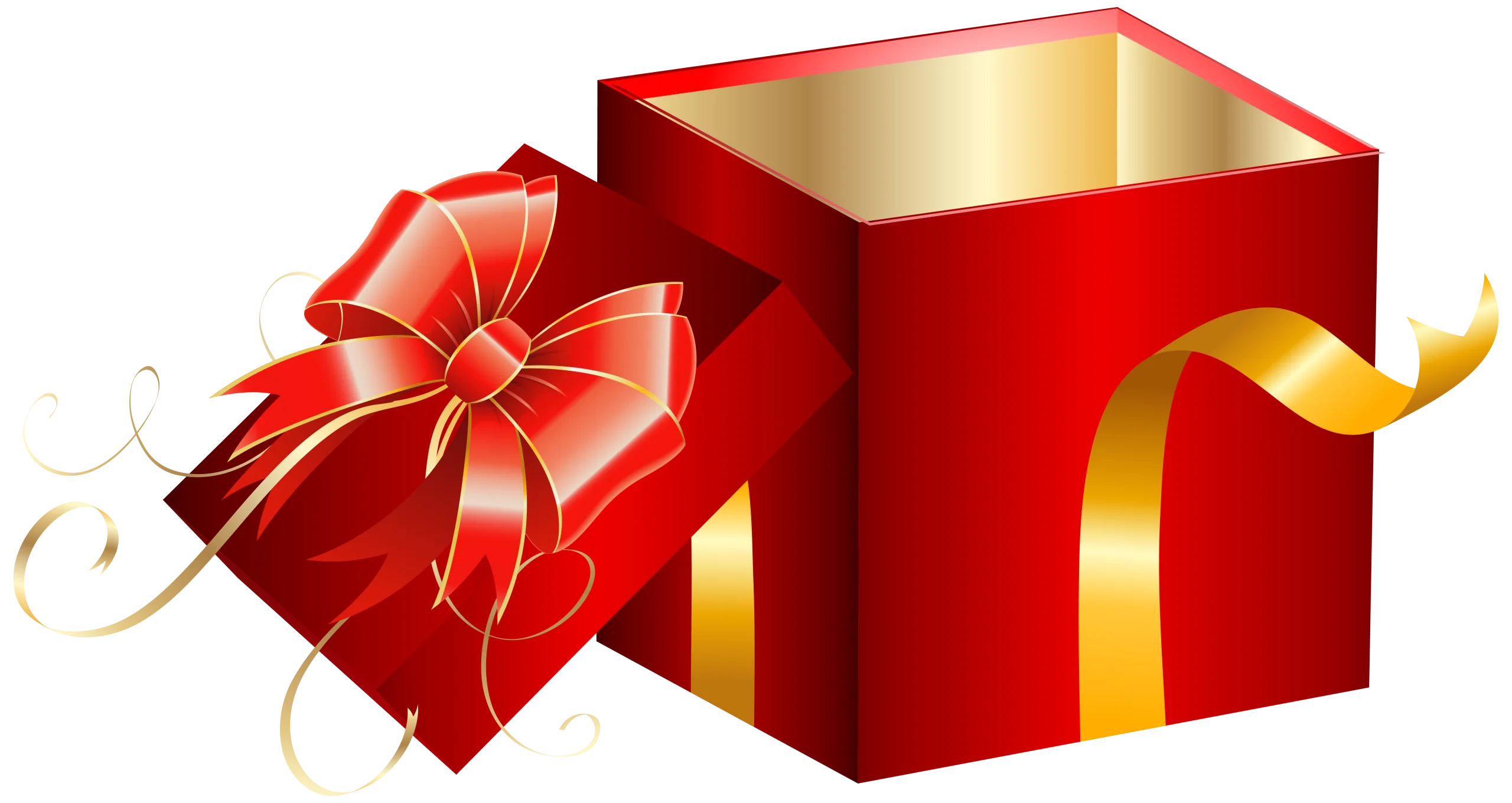 Festive Red Gift Box Clipart with Elegant Ribbon and Golden Accents
