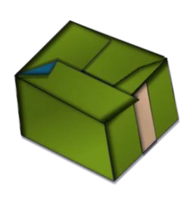 Green Geometric Cardboard Box Clipart with Shadowed Folding Panels