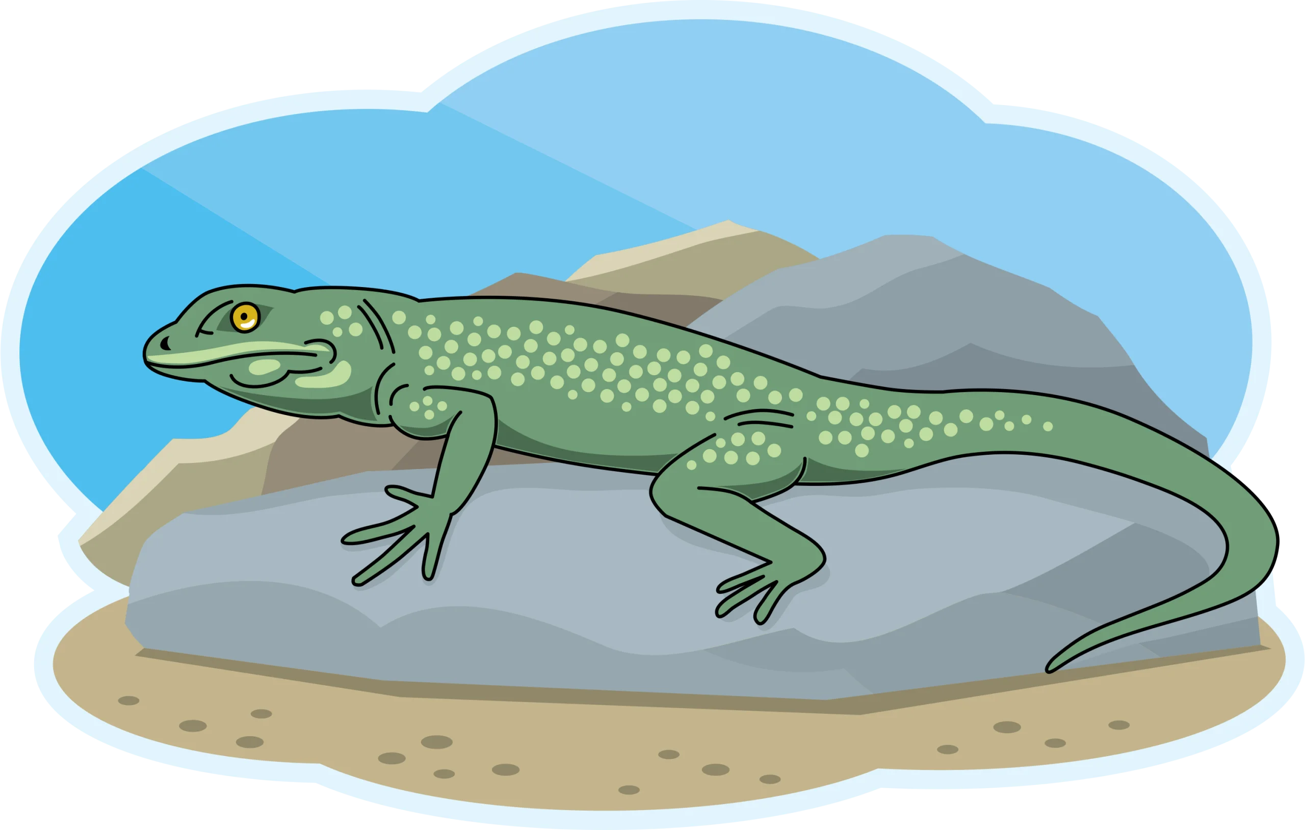 Green Spotted Lizard Resting on Rocky Terrain - Nature-Inspired Clipart Illustration