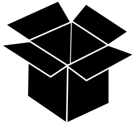 Minimalist Black Open Cardboard Box Clipart Design with Geometric Lines